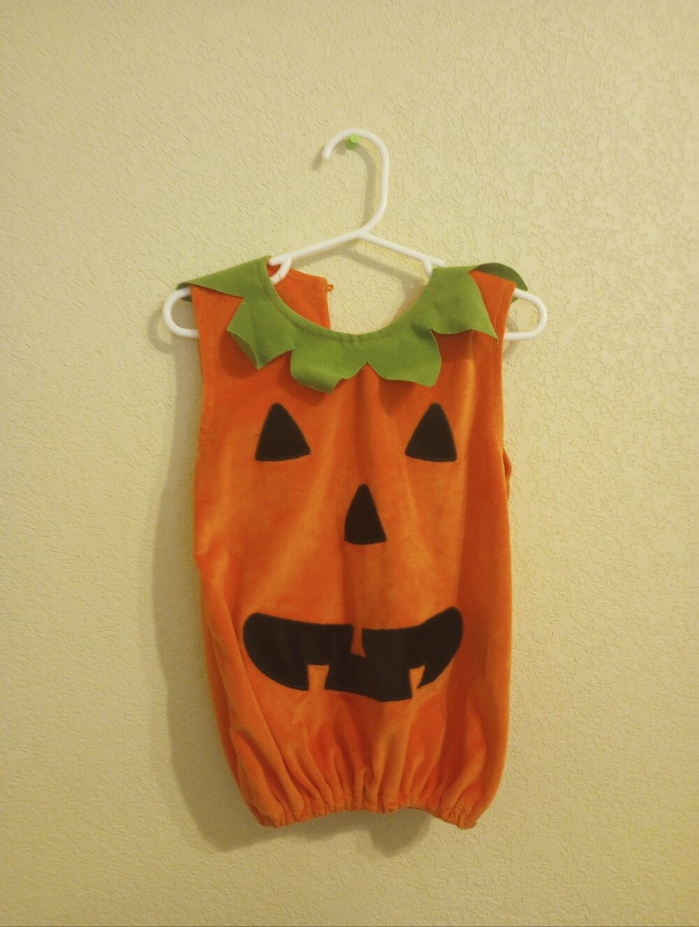 Infant Orange Pumpkin Halloween Costume with Green Leaf Collar